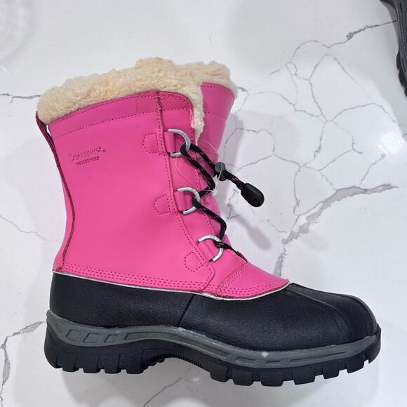 BearPaw | Girls Leather Pink Faux Fur Winter Snow Boots Size 5 - Picture 5 of 15